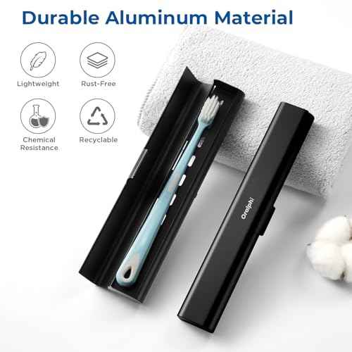 Aluminum Toothbrush Travel Case, Portable Travel Toothbrush Holder, Durable Manual Toothbrush Box Container for Traveling, Bathroom, Camping, Business Trip-Black