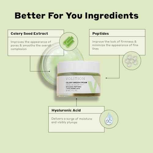 Volition Beauty Celery Green Cream with Hyaluronic Acid + Peptides - Purifies, Minimizes Pores and Controls Oil - 1oz