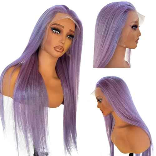 Ubetta Lilac Purple Wig Human Hair, 13x6 Lace Front Wigs Human Hair Glueless Purple Wigs Pre Plucked 22 Inch Lace Front Wigs for White Women 180% Density HD Straight Lace Frontal Wig Colored Lavender