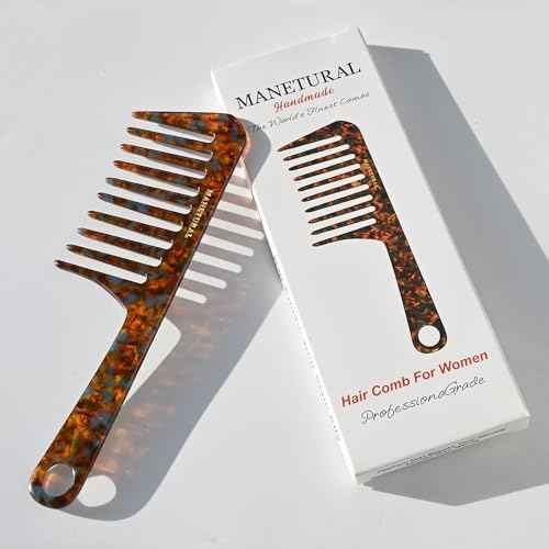 D1 | wide tooth comb 7.4"for easy portability. Suitable for Women's/girl curly, curly and tight hair, the short handle design is easy to carry. Acetate comb (Tortoise A)