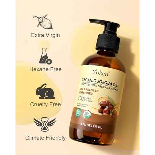 Organic Jojoba Oil Glass Bottle 8 fl oz, USDA Certified 100% Pure & Natural Jojoba Oil for Hair, Skin & Face, Cold Pressed Unrefined Hexane Free, Deeply Moisturizing Body Serum Oils for Gua Sha