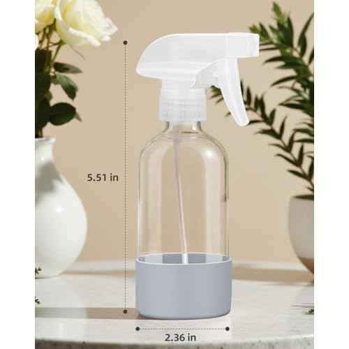 2 Pack Glass Spray Bottles 8 oz, Empty Refillable Containers with Silicone Sleeve Protection, Glass Spray Bottles for Cleaning Solutions, Hair and Plants with Adjustable Nozzles Blue&Grey