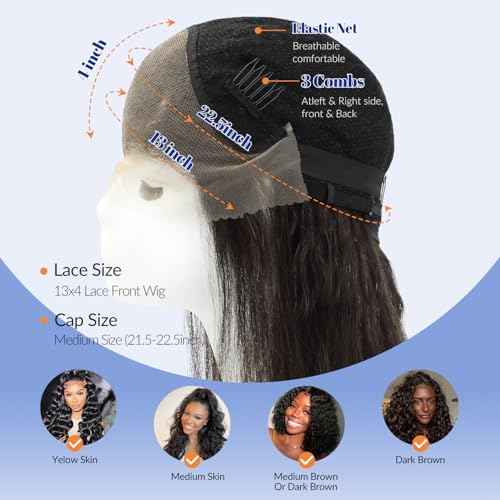 WORLDSTAR Natural Wave Human Hair Wigs for Black Women Lace Front Wig Brown 14 Inch 100% Unprocessed Human Hair 13x4 Free-Style Parting Hand-Tied Deep Lace (wig#N-532)
