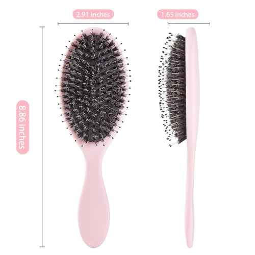 Boar Bristles Hair Brush for Women and Men, Detangling Hair Brush for Smoothing Massage Add Shine, Nylon&Boar Bristles Detangler brush for Hair Healthy (1 Pack-Pink)
