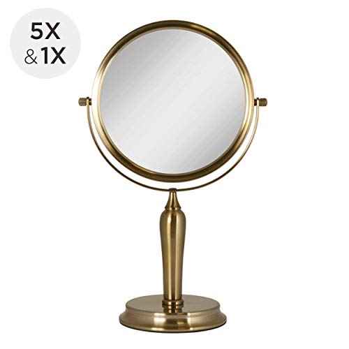 Zadro Anaheim 8.75¡± Round Non-Lighted Makeup Mirror 5X 1X Magnifying Makeup Mirrors Rotating Head Makeup Mirror for Desk