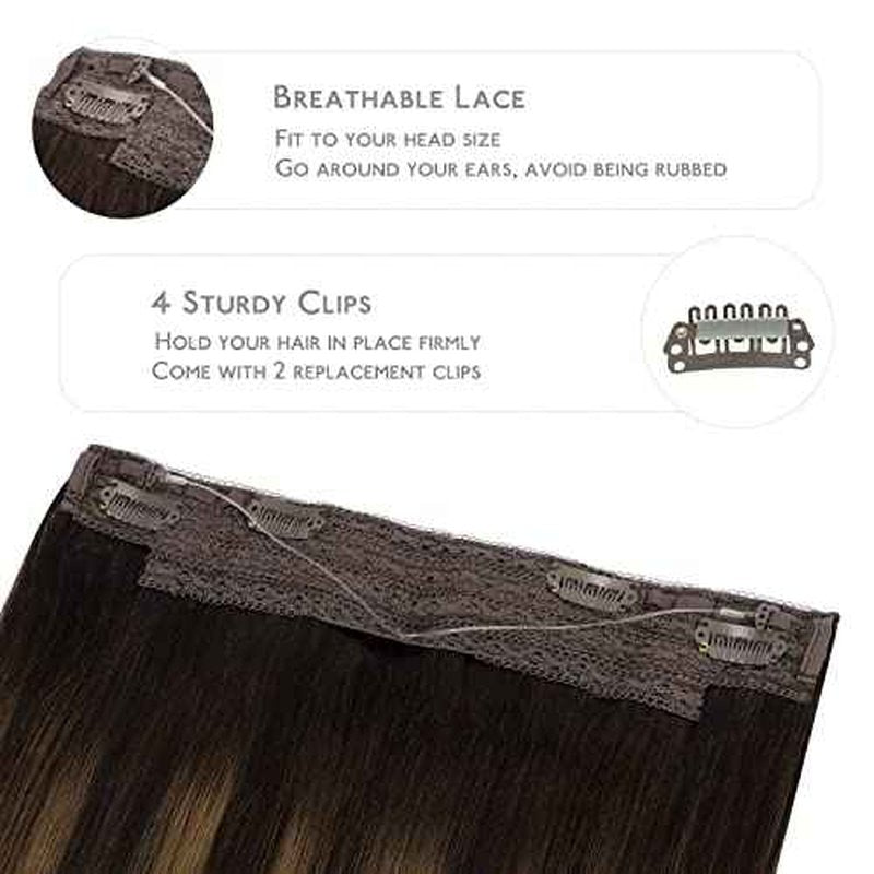 WENNALIFE Wire Hair Extensions (Increase 50% Lifespan) Real Human Hair 16 inch 95g Balayage Dark Brown to Chestnut Brown Remy Wire Hair Extensions Invisible Transparent Fish Line Real
