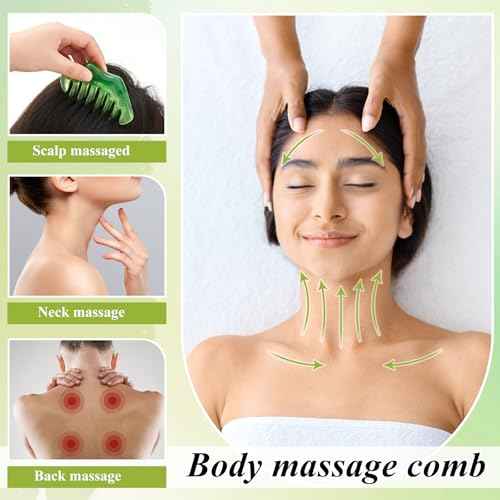 Hercicy 4 Pcs Jade Eye Mask and Hair Comb Set Green Jade Stone Eye Mask White Facial Cooling Set Guasha Scalp Comb Facial Massage Tool for Relax Alleviate Puffiness Esthetician Supplies