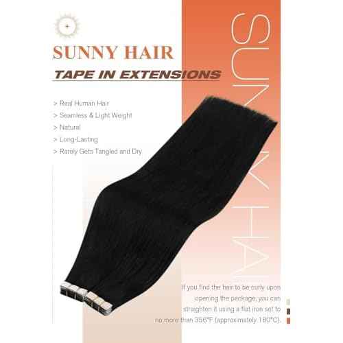 Sunny Hair Tape in Hair Extensions Human Hair 28inch Hair Extensions Real Human Hair Tape in Extensions for Women Jet Black Invisible Remy Hair Natural Straight Skin Weft Double Sided Tapes 20Pcs 50g