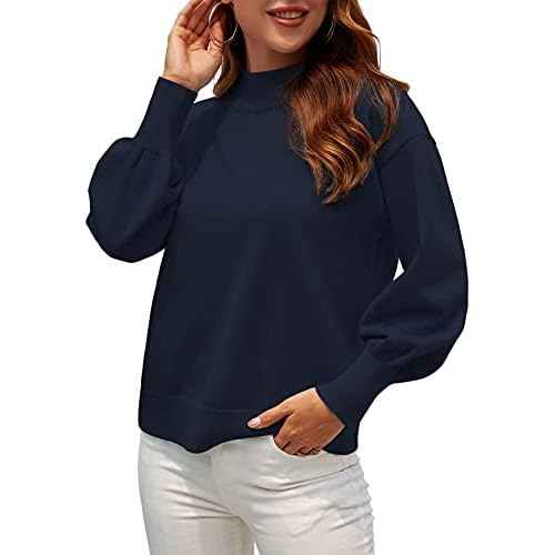 WEACZZY Women's 2025 Fall Fashion Casual Sweaters Mock Neck Long Lantern Sleeve Lightweight Knit Pullover Sweater Tops