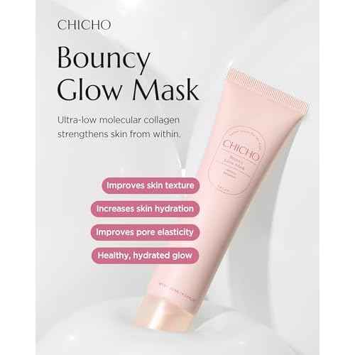 CHICHO Bouncy Glow Mask 300Da Ultramolecular Hibiscus Collagen - Korean Face Peel Off Mask Skin Elasticity Radiant Glow Hydrating Sensitive Skin - Vegan, Hypoallergenic, 2.03 fl.oz.