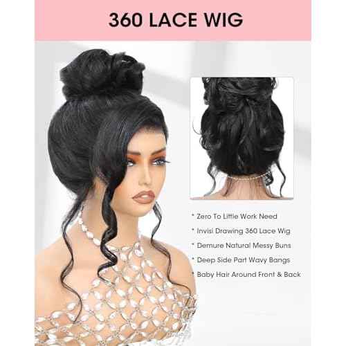 16 Inch Hidden Strap 360 Glueless Lace Front Wigs 100% Human Hair 200% Density Pre Plucked HD Lace Loose Body Wave 360 Full Lace Human Hair Wigs With Invisible Drawstring for Black Women