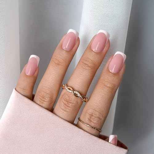 BTArtboxnails XCOATTIPS French Tip Nails - Short Press On Nails, 160 Pcs Pink Square Soft Gel Nail Tips Pre-applied Tip Primer & Base Coat, No Need File False Nails for Gift, 16 Sizes