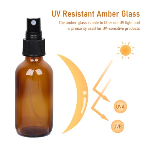 60ml Glass Spray Bottles with Fine Mist Sprayer 16Pack, Small Amber Glass Spray Bottles 2 oz for Perfumes,Cleaning Products,Pet Spray (2fl.oz, Set of 16)