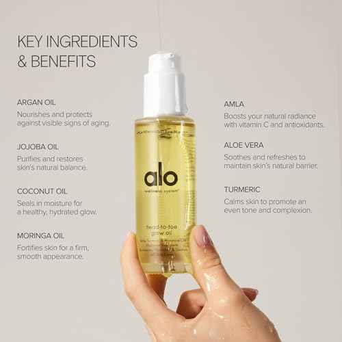 Alo Head-to-Toe Glow Oil + Travel | Glow-Boosting Natural Dry Body Oil | Jojoba, Amla, Aloe & Vitamin E | Hydrates & Nourishes Skin | Citrus Scent | 3.2 + 0.7 Oz