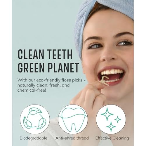 Floss Picks Biodegradable (200pcs) - Natural Dental Floss Picks, Vegan, Sustainable, Reusable, Shred Resistant and Nontoxic Plant-Based Material - Single Thread Mint