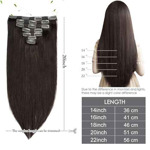 14 Inch Clip in Hair Extensions Real Human Hair 110g 7 Pieces 16 Clips Dark Brown #2 Double Weft Human Hair Clip In Extensions Silky Straight Thick Hair Extensions Clip Ins