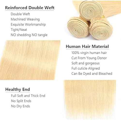 #613 Blonde Bundles Human Hair 20 22 24 Straight Color 613 Human Hair Bundles Blonde Extension 100 Gram Per Bundle 12A Unprocessed Brazilian Remy Hair Virgin Hair for Black Women