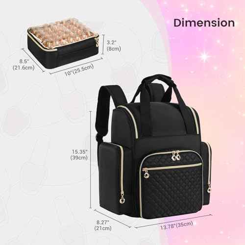 Hautton Nail Polish Organizer Holds 84 Bottles & Lamp, Extra Large Nail Kit Supplies Storage Bag with 2 individual drawers, Portable Nail Organizers Travel Case for Manicurist -Black