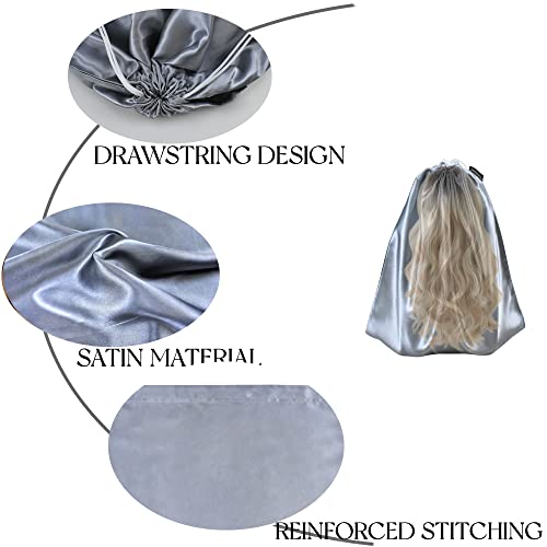 GONGKANGYUAN 12 Pcs Satin Wig Bags with Drawstring Satin Bag for Packaging Hair Extensions Wigs Soft Silk Pouches Hair Tools Storage Bags for Home and Salon (Grey)