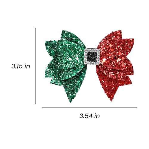 Christmas Hair Bow Clips 3.5 Inch Sparkly Glitter Hairpins Handmade Xmas Hair Accessories for Teens Girls, Red&Green