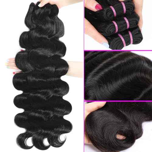 15A Raw Human Hair Bundles Body Wave Human Hair,Triple Lifespan Indian Virgin Hair,No Tangle Shedding,Multiple Washes Keep Texture Silky Soft (3 Bundles Natural Color, 16 16 16 Inch)