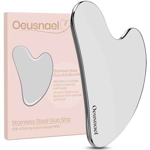 Stainless Steel Gua Sha Facial Tools, Lymphatic Drainage Massager for Face Sculpting, Chin & Jawline Shaper, Metal Guasha Tool for Body Eyes Neck, Self Skin Care Gift for Women Men with Pouch