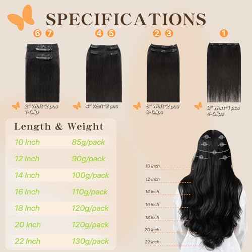 Remy Hair Extensions Clip in Human Hair Natural Black Clip in Extensions Real Human Hair 18 Inch Real Hair Extensions Clip in Human Hair Straight Human Hair Clip Ins 120g 7Pcs