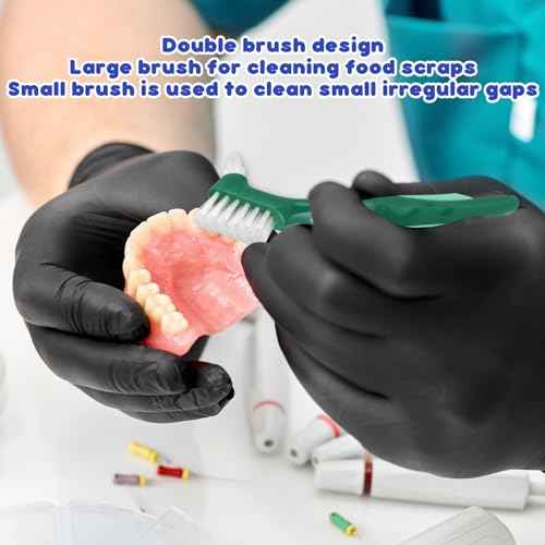 3 Pcs Hard Denture Brush, 3 Colors Premium Hygiene Denture Cleaning Brush for Denture Care, Double Sided Toothbrush with Multi-Layered Bristles & Rubber Anti-Slip Handle