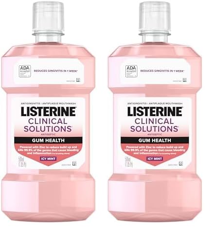 Listerine Clinical Solutions Gum Health Antiseptic Mouthwash, Antigingivitis & Antiplaque Oral Rinse Helps Prevent Buildup & Immediately Kills Germs for Healthier Gums, ICY Mint, 500 mL (Pack of 2)