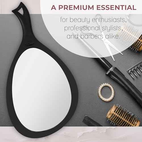 Zadro Salon Professional Extra Large Hand Mirror with Handle, 10" W x 19" L, Multi-Purpose Oval Handheld Mirror with New Distortion-Free Reflection (1, Off-White, Large (Pack of 1))