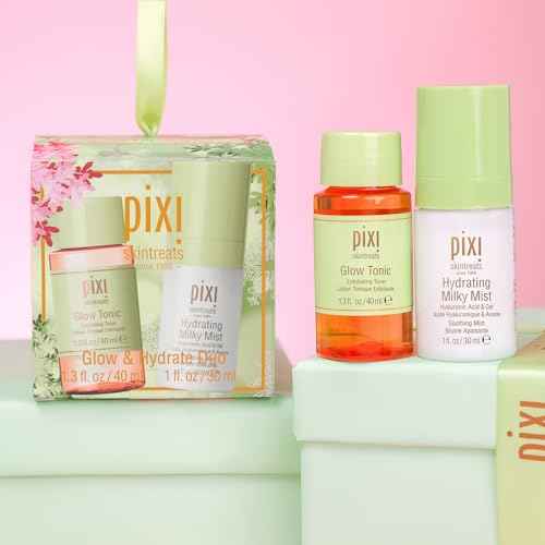 Pixi Beauty Glow Tonic + Hydrating Milky Mist Duo Ornament | Gift Set Contains Petite Sizes of Glow Tonic and Hydration Milky Mist in Holiday Ornament Box