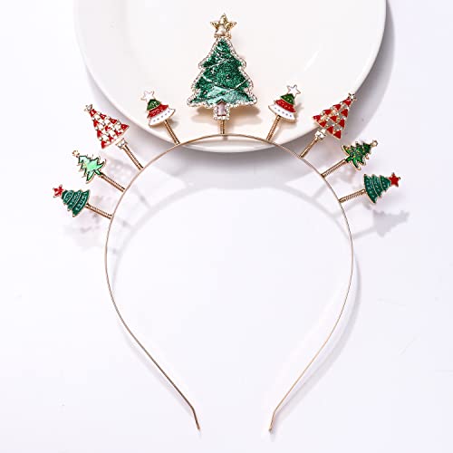 HEIDKRUEGER Christmas Headband for Women Christmas Tree Red & Green Xmas Bows Hairband Christmas Party Bopper Hair Hoop Accessories (Christmas Tree Headband)