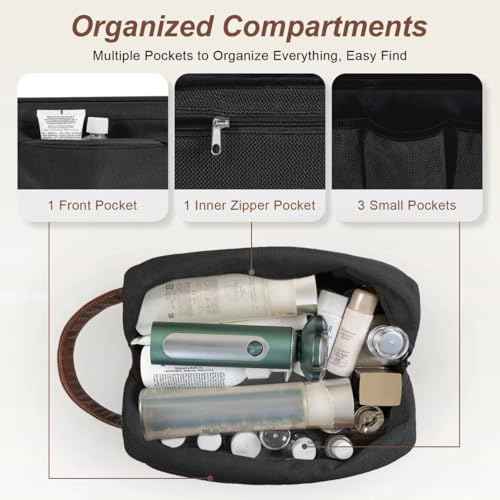 Travel Toiletry Bag for Men, Hanging Toiletry Organizer, Water Resistant Shaving Kit with Large Capacity for Travel Accessories (Black, Large)
