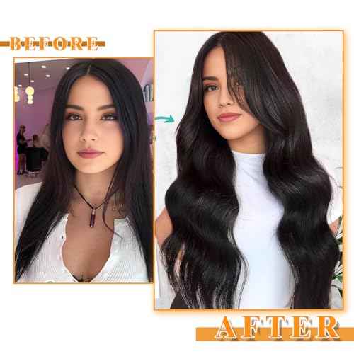 Tape in Hair Extensions Human Hair, Natural Black 40pcs 20 Inch 100% Remy Human Hair Women Straight Seamless Invisible Tape in Hair Extensions (1B#, 20 Inch, 40pcs)