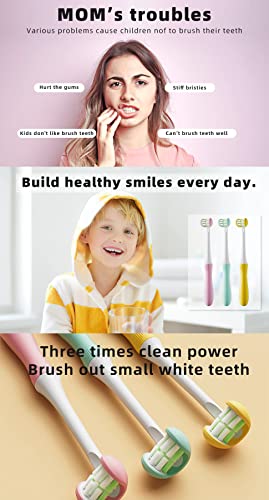 LEYUYO 3 Sided Toothbrush Kids, Soft Bristles Toddler Toothbrush, Boys Girls Toothbrush, Autism Training Toothbrush, 360° Oral Teeth Cleaning