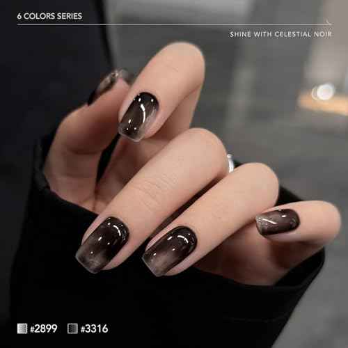 GAOY Black and White Gel Polish Set, Sliver Cat Eye, Opal White, Jelly Black Glitter Reflective Gel, Magnetic Holographic DIY Nail Art