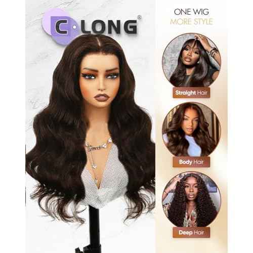 CLong Chocolate Brown Lace Front Wig Human Hair,4# Chestnut Brown Body Wave 13x4 Lace Front Wigs Human Hair Pre Plucked Wigs Human Hair for Women 22inch