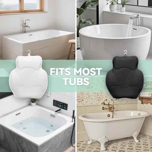 Bath Pillows for Tub - Luxury Bathtub Pillow Neck, Head, Back Support, Soft 4D Mesh Fabric and Non-Slip Suction Cups & Quick Dry, Fits All Tubs, Bath Soaking Accessories Spa Gifts, White