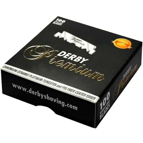 Derby Premium Single Edge Razor Blades, Razor Blades, Single Edge, Ultra Sharp, Chromium - Ceramic - Platinum - Tungsten and Polymer Coated Edges (1)