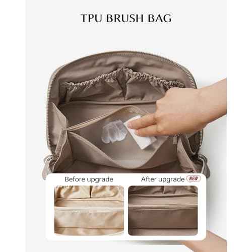 EACHY Leather Makeup Bag, Portable 180¡Æ Wide-Open Flat Cosmetic Bag for Women, Large Capacity Make Up Organizer Makeup Pouch with Divider and Handle
