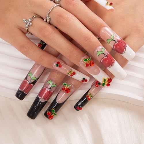 LOVFUL Press on Nails My Sweetie French Tip| Handmade with Full Covered Crystals| Reusable Fake Nails| Square Mid length 1.7in| H162-L
