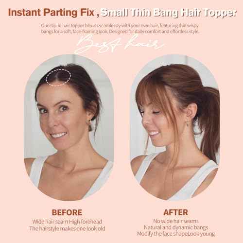 Short Hair Toppers for Women, Real Human Hair Toppers with Bangs, Clip in Human Topper for Thin hair, Thinning Crown Wiglets Hair Pieces Small Top Base 1.9"¡¿3.5" 8 Inch,0.7oz,1B Natural Black