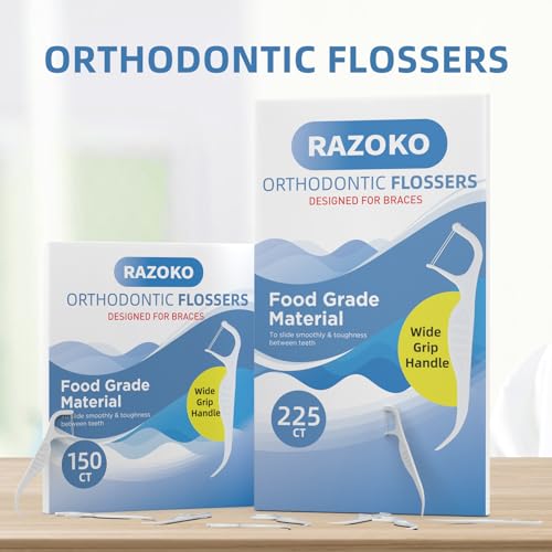 RAZOKO Orthodontic Flossers for Braces, Ortho Twin Line Dental Floss Picks, Designed for Braces, 75 Count (Pack of 2)