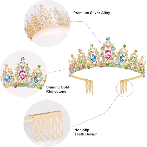 AMCAMI Gold Birthday Crowns for Women Birthday Sash for Women Tiaras and Crowns for Women Princess Crown Happy Birthday Crown and Sash Bridal Wedding Prom Party Gift