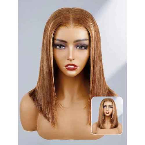 ORIGINAL QUEEN OQ Hair Glueless Wigs Human Hair 5x7 Bob Straight Wigs for Women Highlight Blonde Wear and Go Short Bob Wigs Pre Plucked Pre Cut Pre Bleached 4/27 Color 16Inch