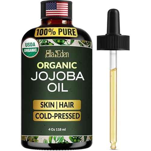 Ella & Eden Organic Jojoba Oil ? USDA Certified, Cold-Pressed, 100% Pure & Unrefined, Hexane-Free Oil for Skin, Face, Hair & Nails ? 4 Fl Oz Glass Bottle