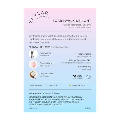 Skylar Boardwalk Delight Eau de Parfum - Hypoallergenic & Clean Perfume for Women & Men, Vegan & Safe for Sensitive Skin - Notes of Cotton Candy, Vanilla & Coconut Milk - 50mL /1.7 Fl oz