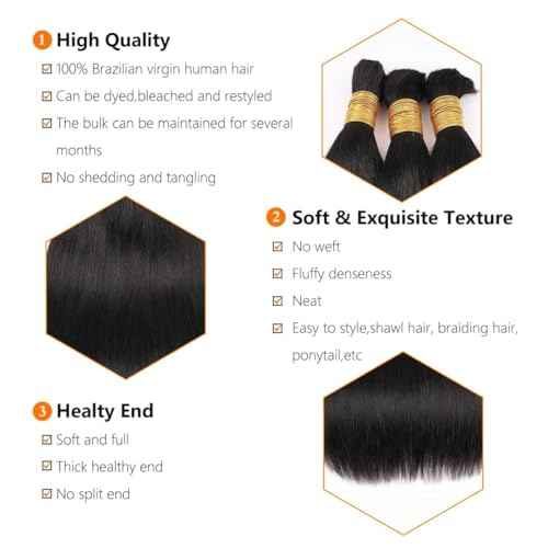 Human Braiding Hair for Boho Braids 22inch Straight Bulk Human Hair Extensions for Braiding No Weft Brazilian Virgin Human Braiding Hair for Black Woman Straight 1 Bundle 100g Natural Black