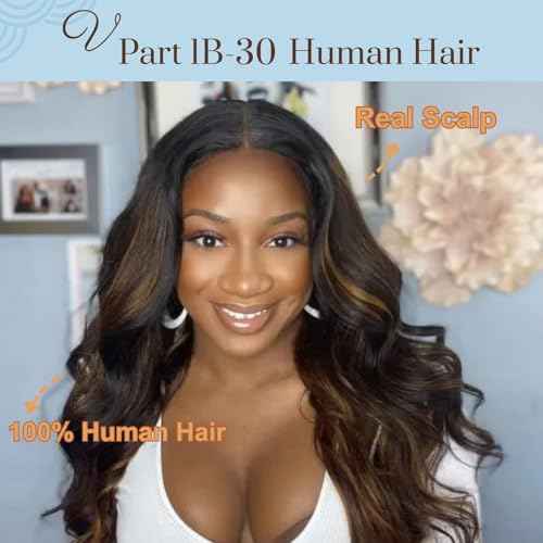 V Part Wig Human Hair Body Wave Upgrade Glueless Wigs Human Hair U part Vpart Human Hair Wig Beginner Friendly Real Hair wigs for Women 180% Density 20inch 1b-30