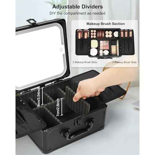Relavel Makeup Bag with LED Mirror, Makeup Box Travel Train Case with Rechargeable Lighted Mirror & Adjustable Dividers, Cosmetic Brush Organizer Storage for Makeup Artists Gifts for Women and Girls